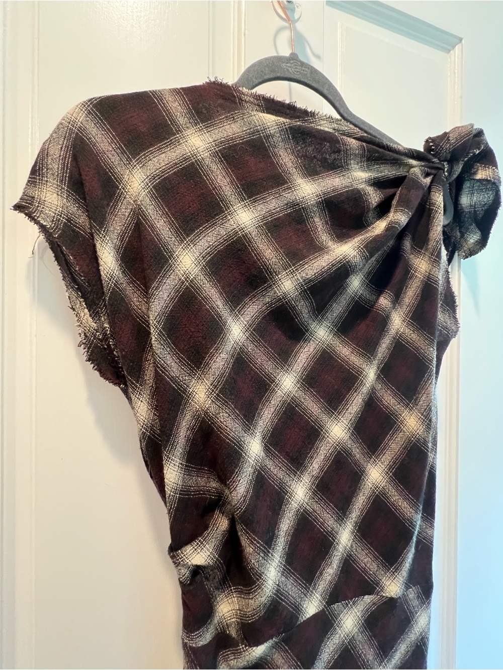 Isabel Marant Naerys Black and Cream Plaid Midi Dress with Shoulder Bow Sz36 - Picture 7 of 11